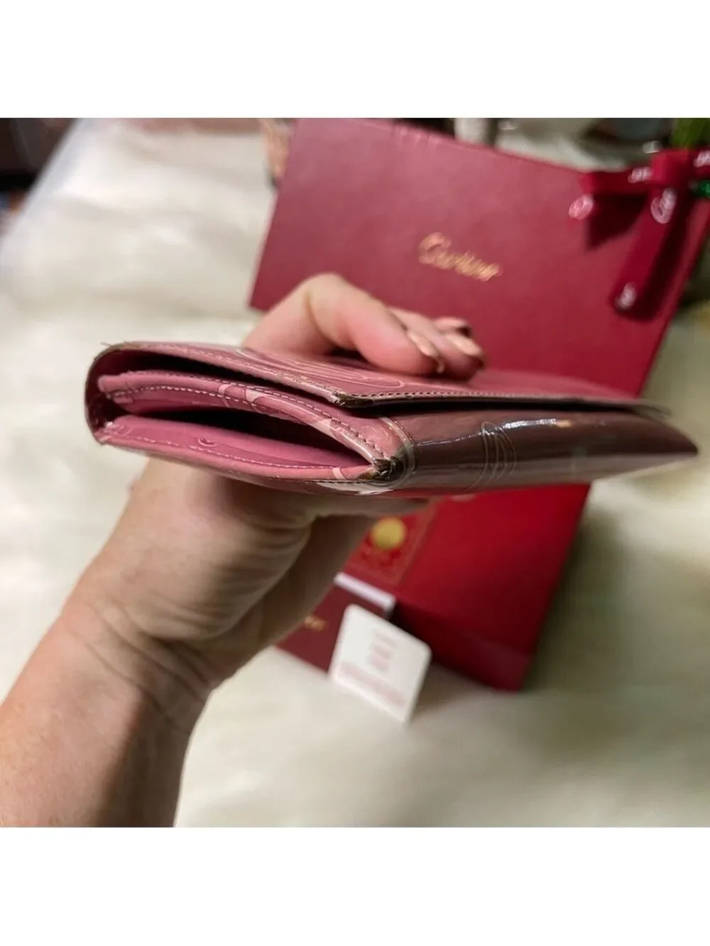 CARTIER MUST DE CARTIER HAPPY BIRTHDAY PINK PATENT LEATHER WALLET AUTHENTIC